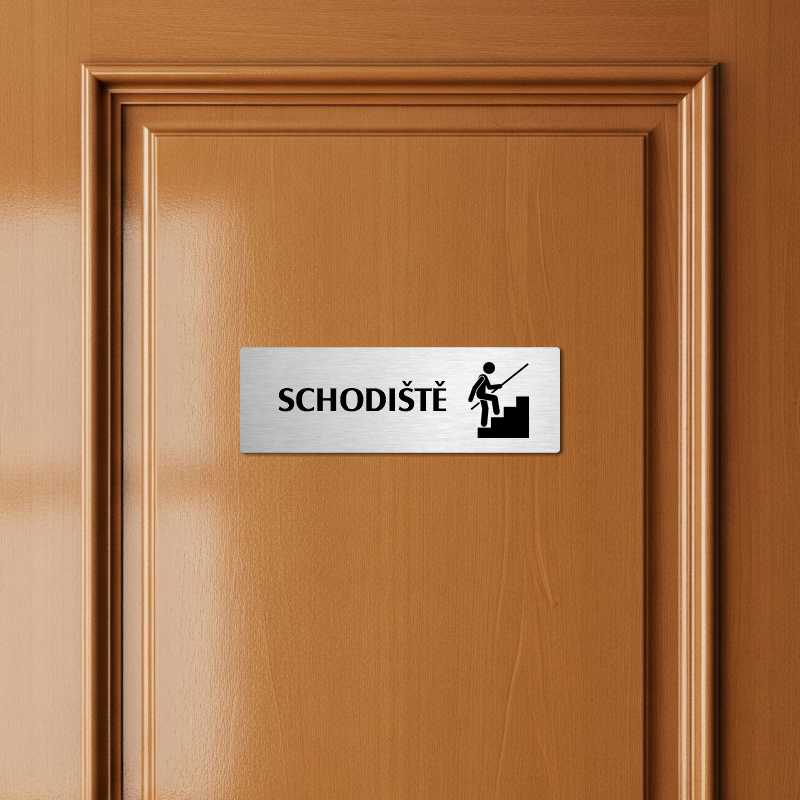 Schodiště, 200x66mm, stříbrná popiska s dvojtým rámečkem